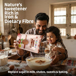 Father and child baking with Chewboo Dates Powder as a healthy sugar replacement.