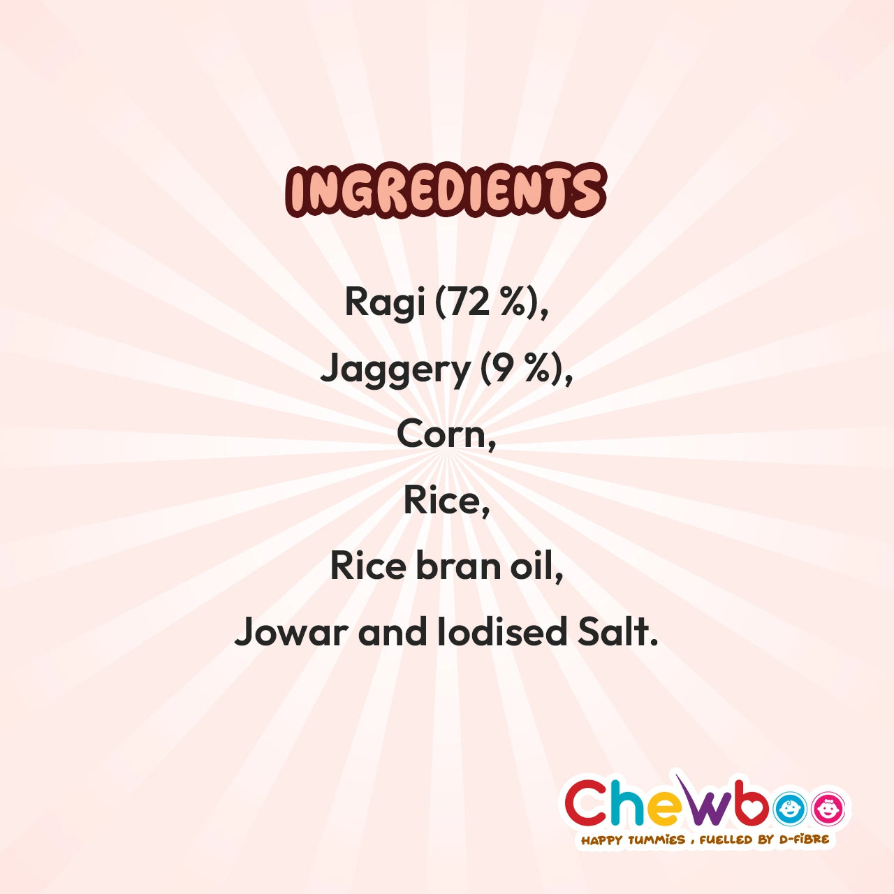 Chewboo Ragi Millet Shells ingredients list.
